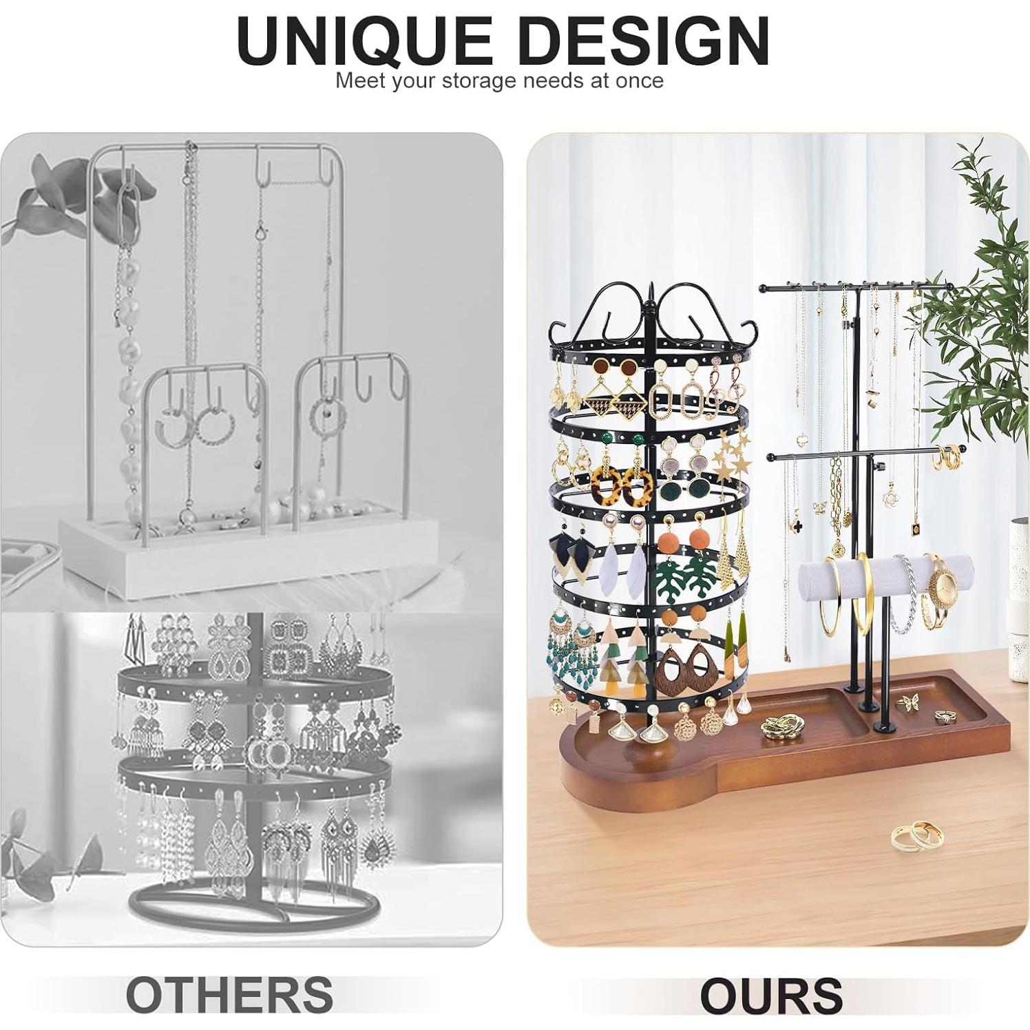 Soporte Organizador de Joyería SMFANLIN Negro 3 en 1 Ajustable