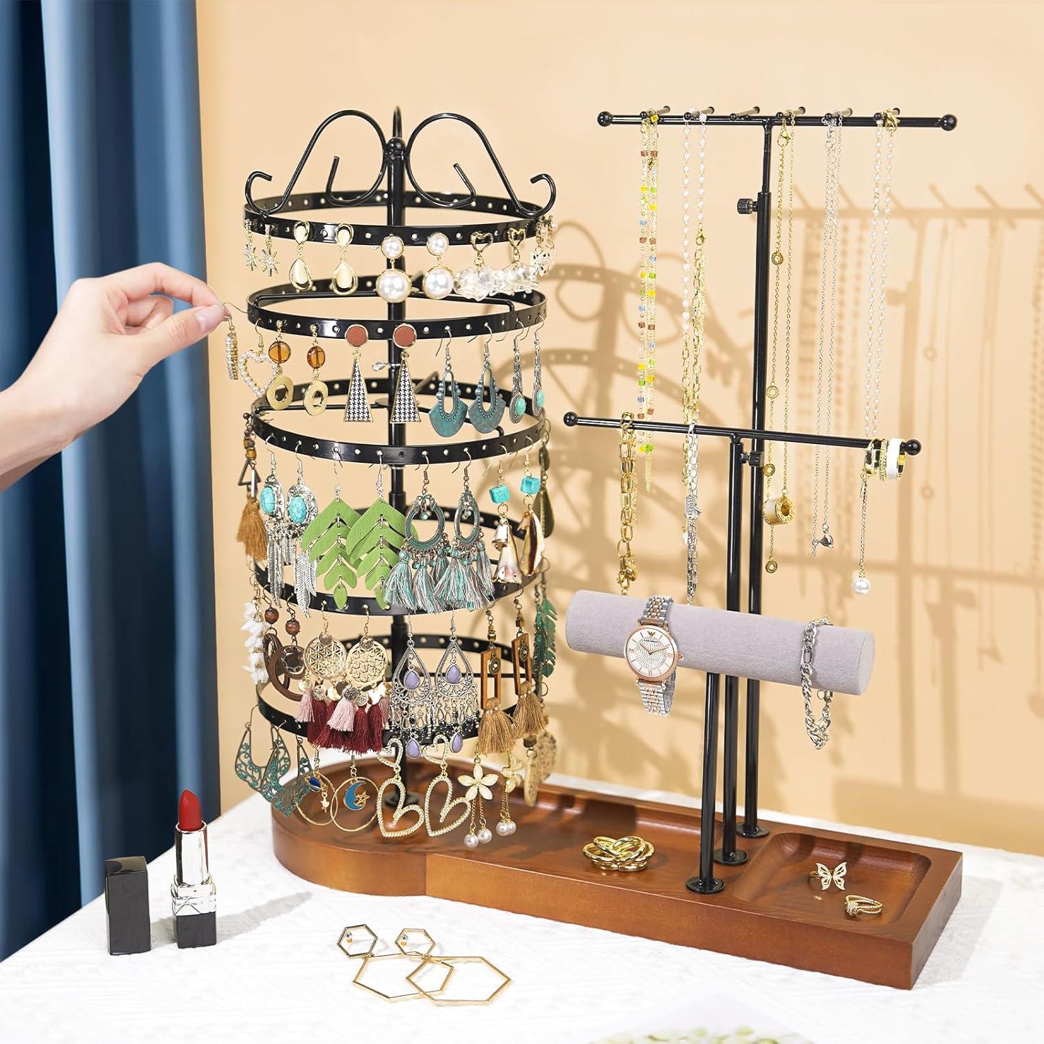 Soporte Organizador de Joyería SMFANLIN Negro 3 en 1 Ajustable