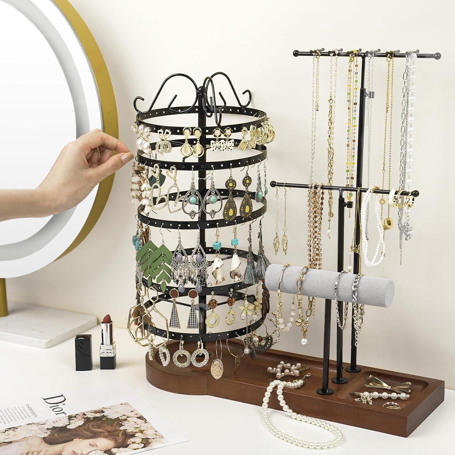 Soporte Organizador de Joyería SMFANLIN Negro 3 en 1 Ajustable