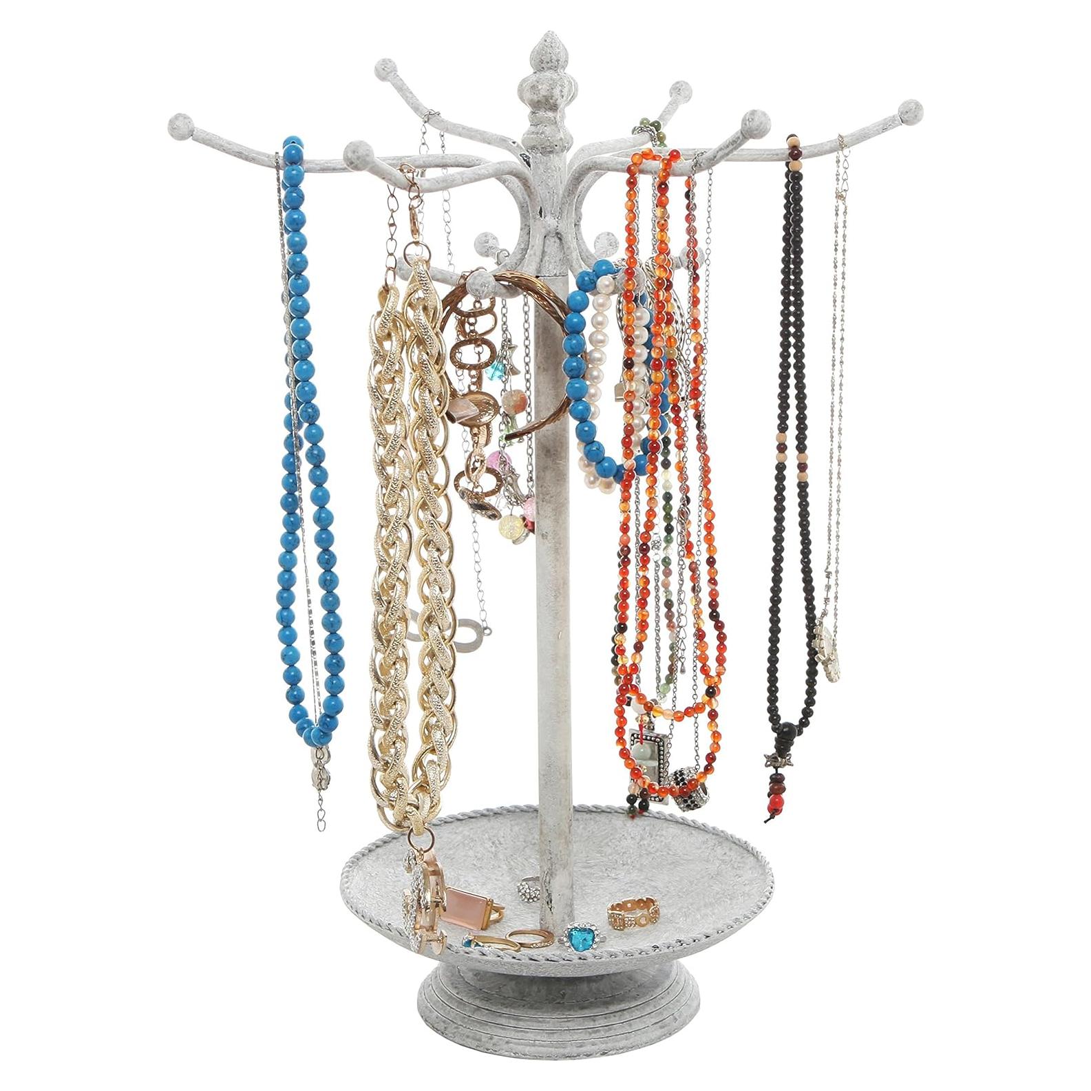 Organizador de Joyería de Metal MyGift Blanco Vintage 12 Ganchos