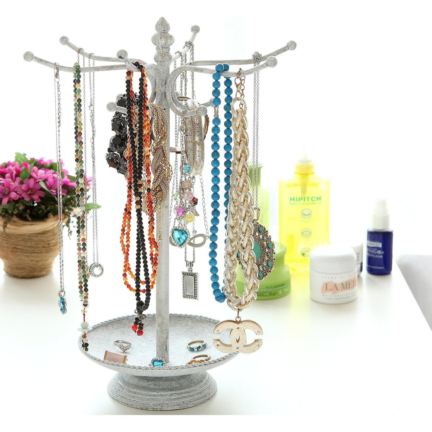 Organizador de Joyería de Metal MyGift Blanco Vintage 12 Ganchos