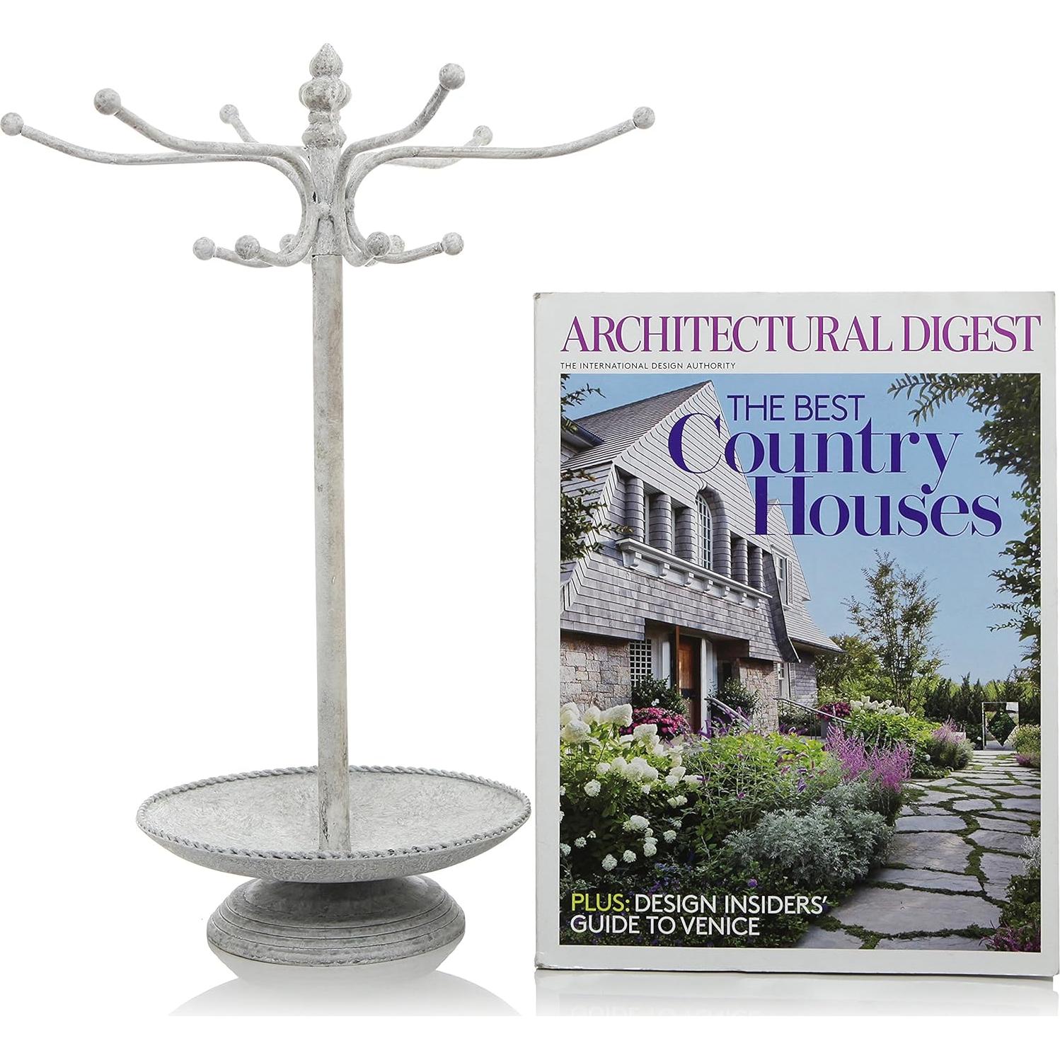 Organizador de Joyería de Metal MyGift Blanco Vintage 12 Ganchos