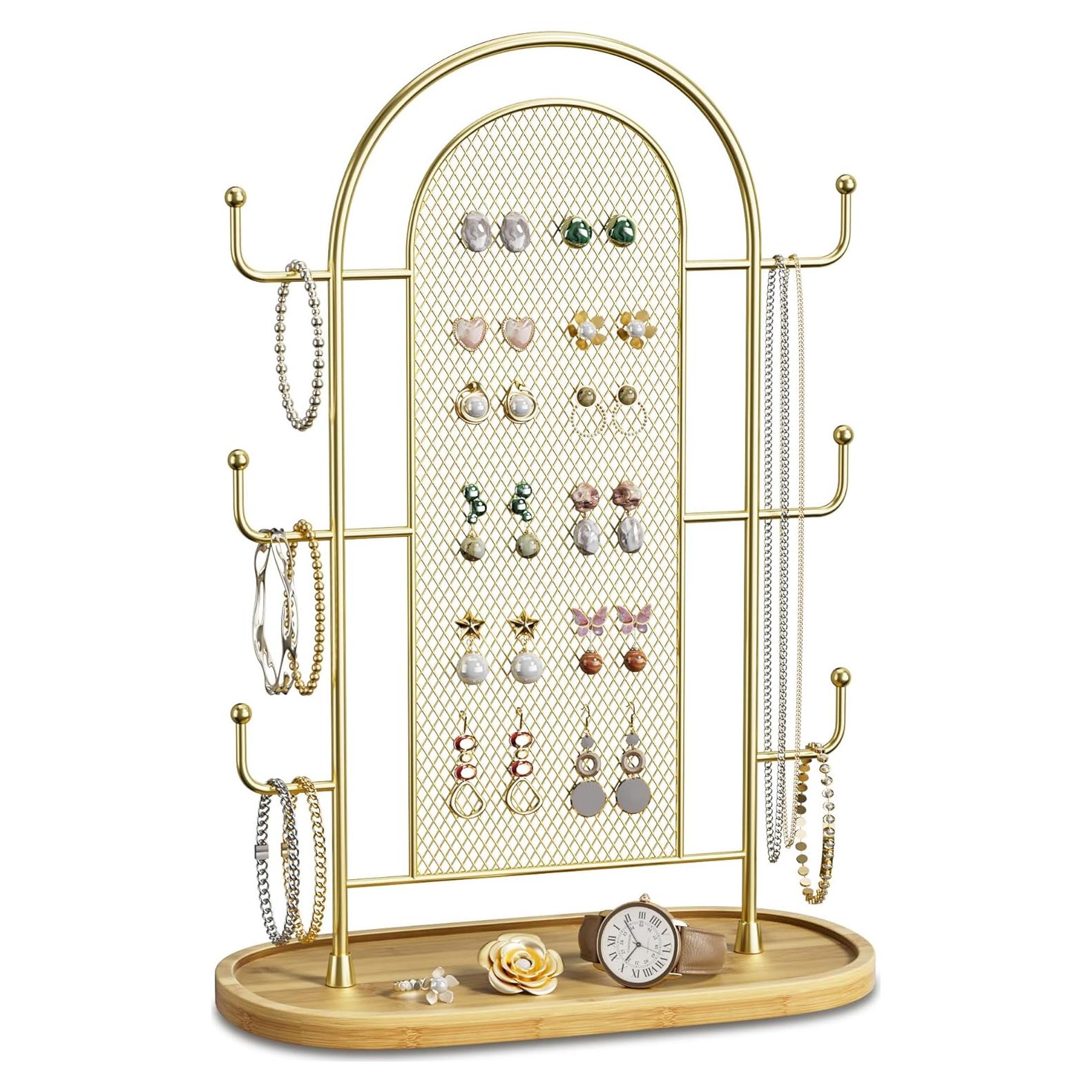 Soporte de Joyería Bussdis Dorado con 300 Agujeros y 6 Ganchos