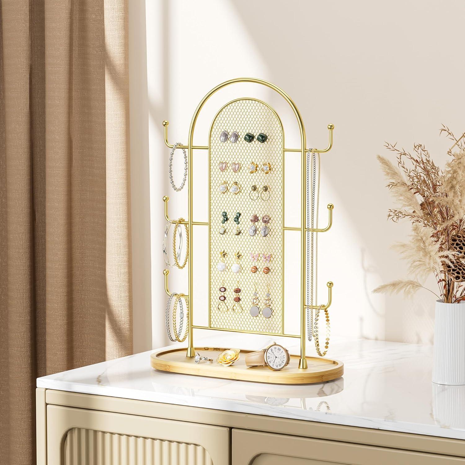 Soporte de Joyería Bussdis Dorado con 300 Agujeros y 6 Ganchos