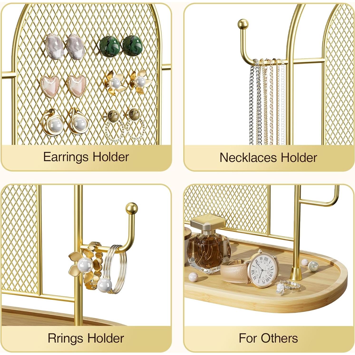Soporte de Joyería Bussdis Dorado con 300 Agujeros y 6 Ganchos