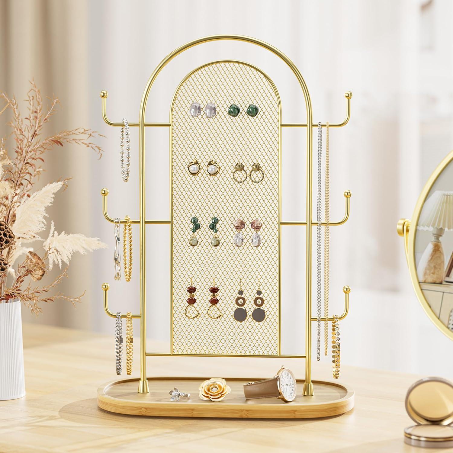 Soporte de Joyería Bussdis Dorado con 300 Agujeros y 6 Ganchos