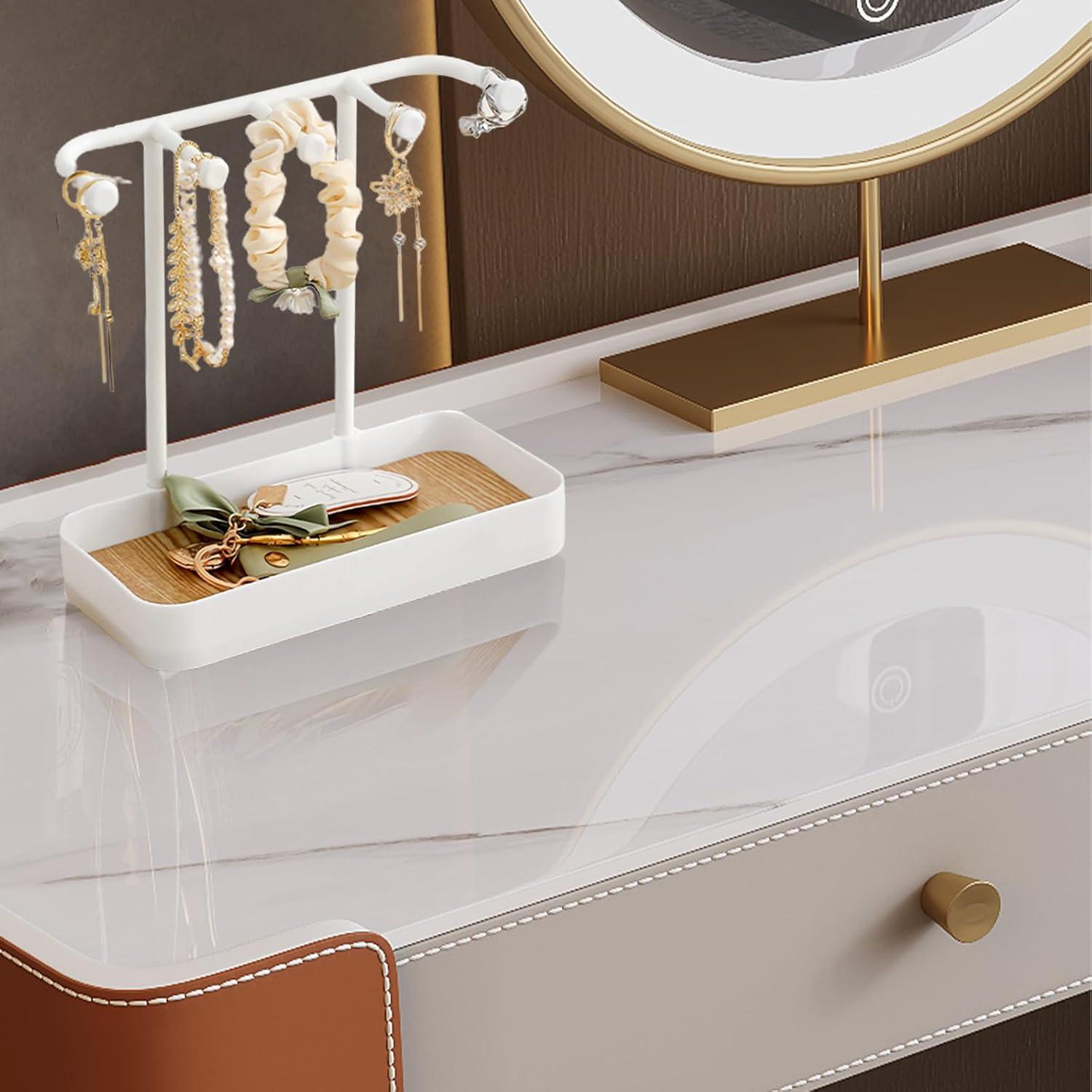 Soporte Organizador de Joyería BXDOW Blanco con Bandeja y Ganchos