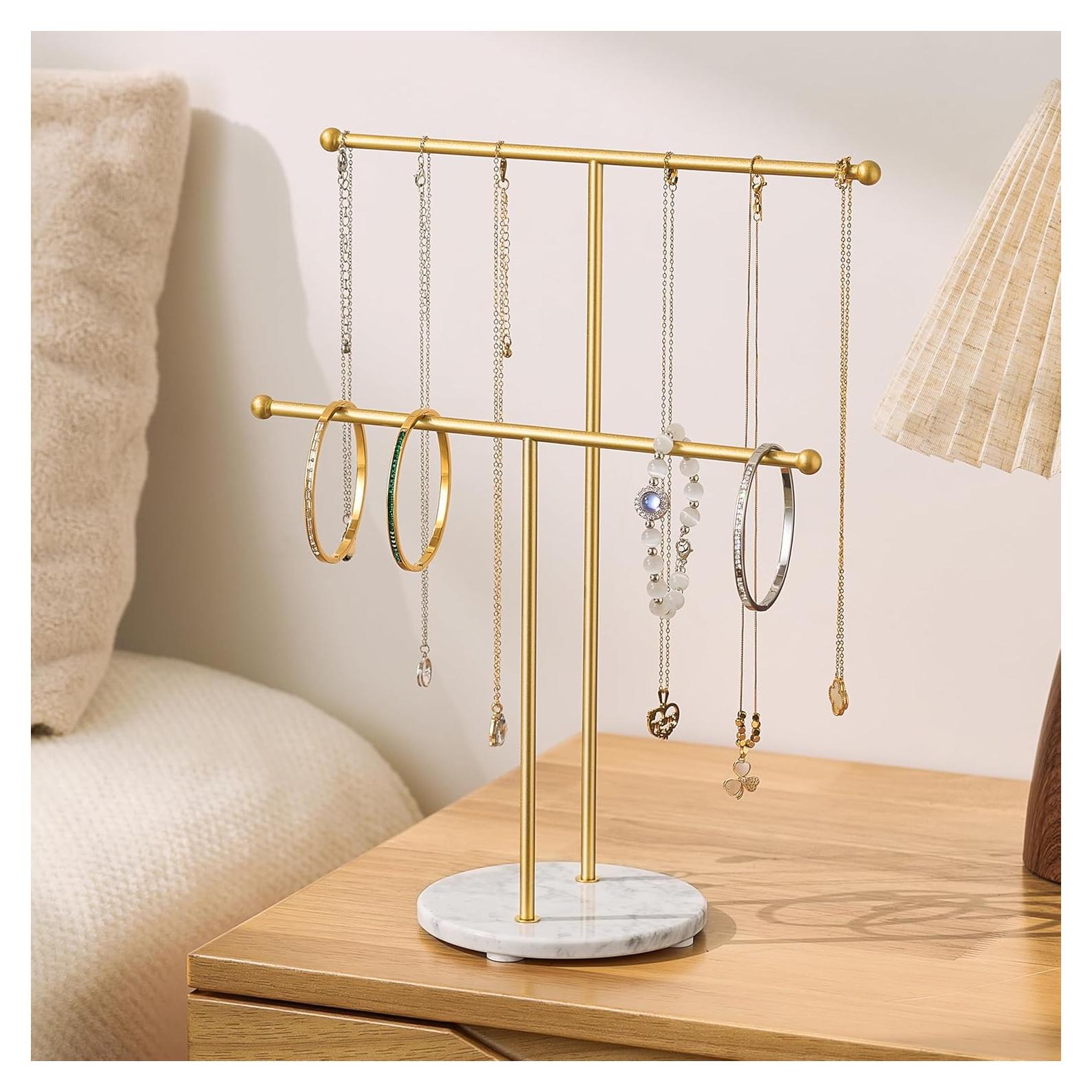 Soporte para Collares pickpiff con Base de Mármol - Organizador de Joyería Dorado