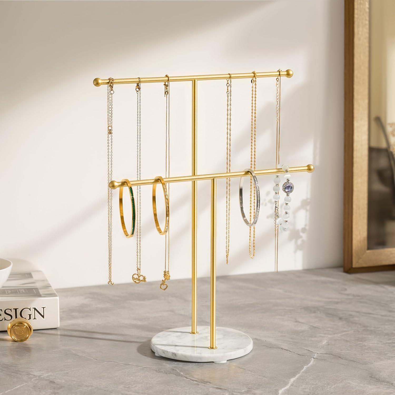 Soporte para Collares pickpiff con Base de Mármol - Organizador de Joyería Dorado