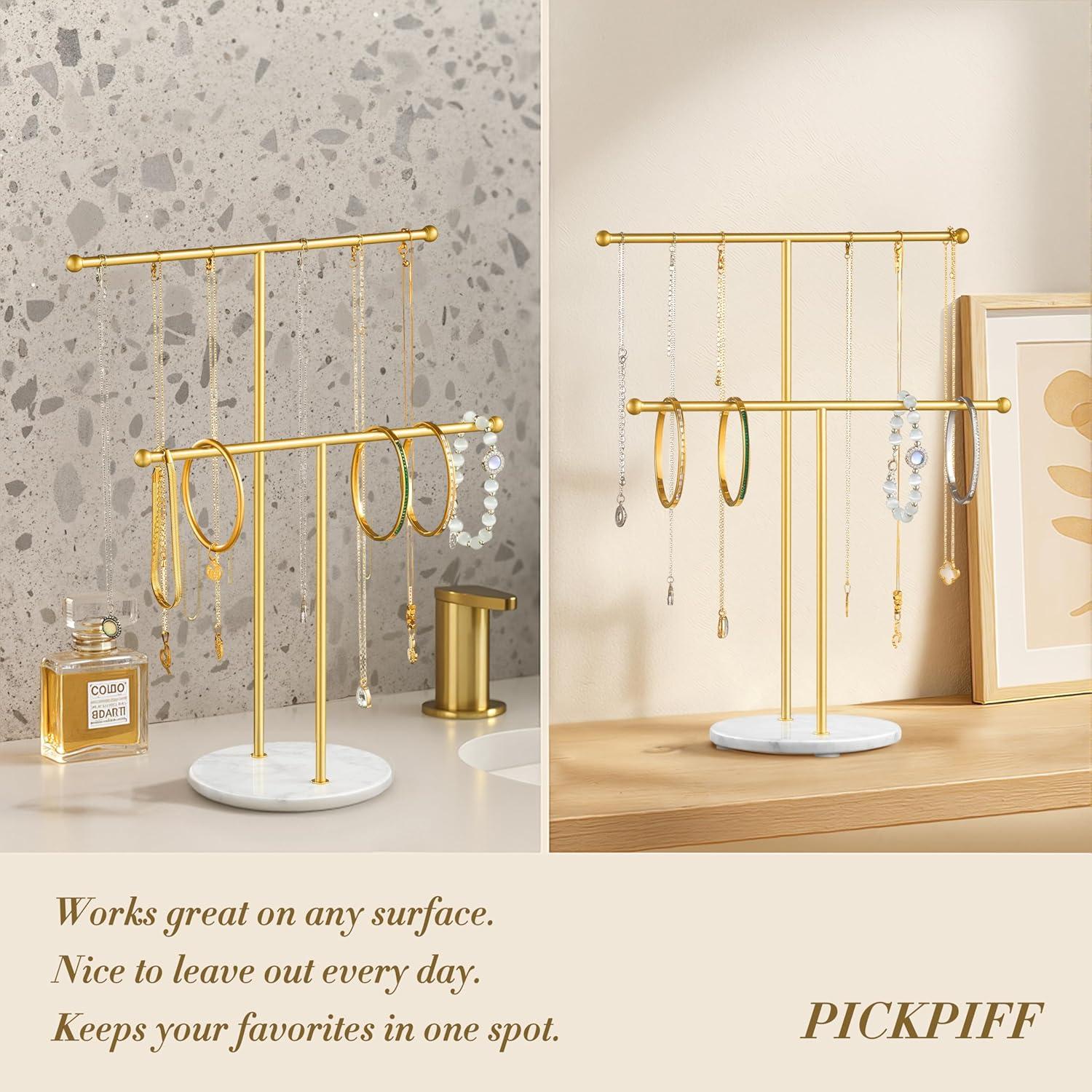 Soporte para Collares pickpiff con Base de Mármol - Organizador de Joyería Dorado