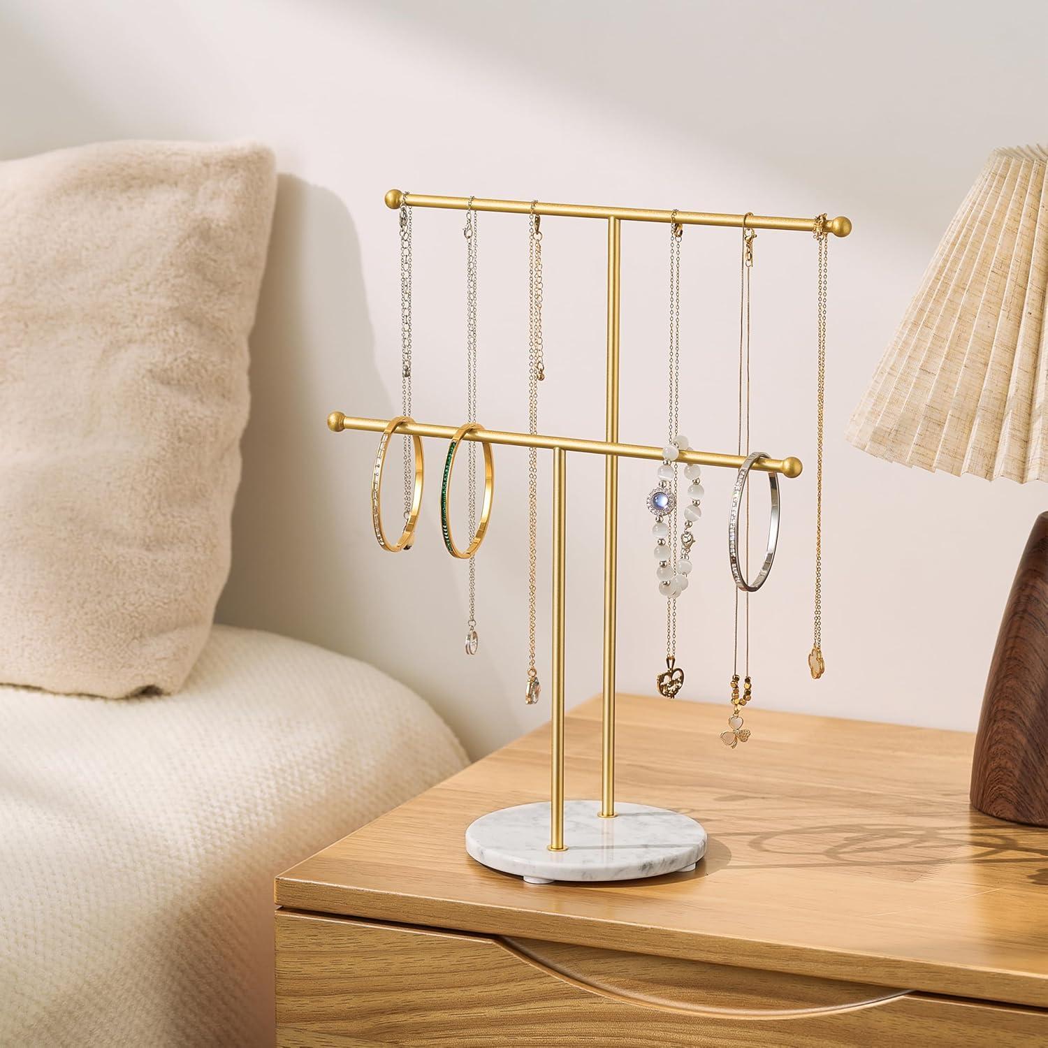 Soporte para Collares pickpiff con Base de Mármol - Organizador de Joyería Dorado