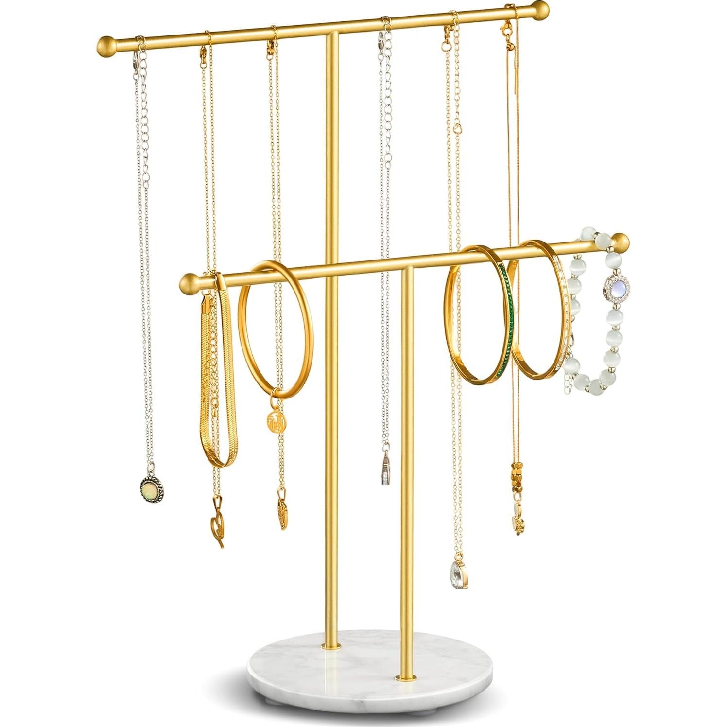 Soporte para Collares pickpiff con Base de Mármol - Organizador de Joyería Dorado