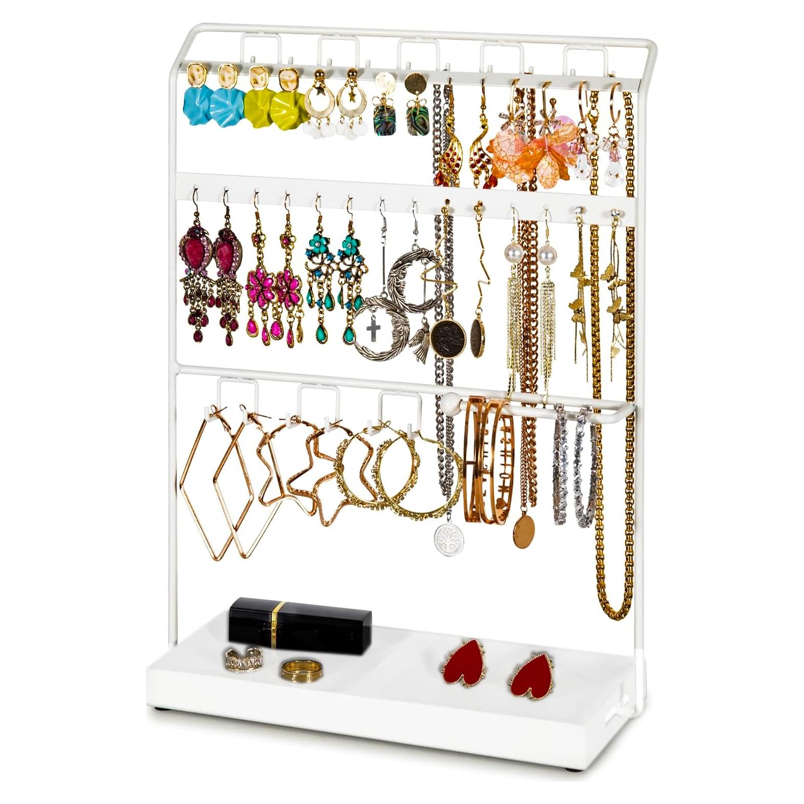 Soporte Organizador de Joyería LKKL, 4 Capas, Blanco