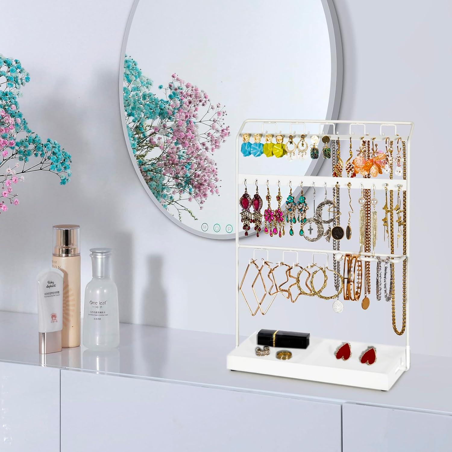 Soporte Organizador de Joyería LKKL, 4 Capas, Blanco