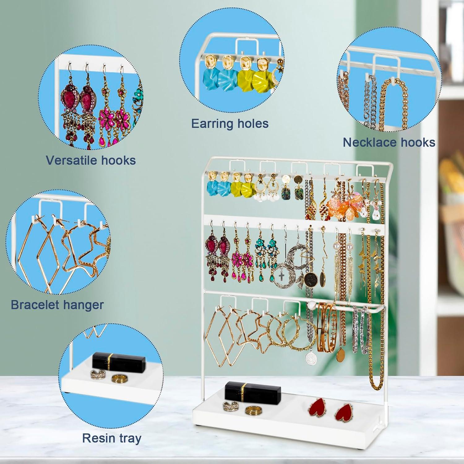 Soporte Organizador de Joyería LKKL, 4 Capas, Blanco