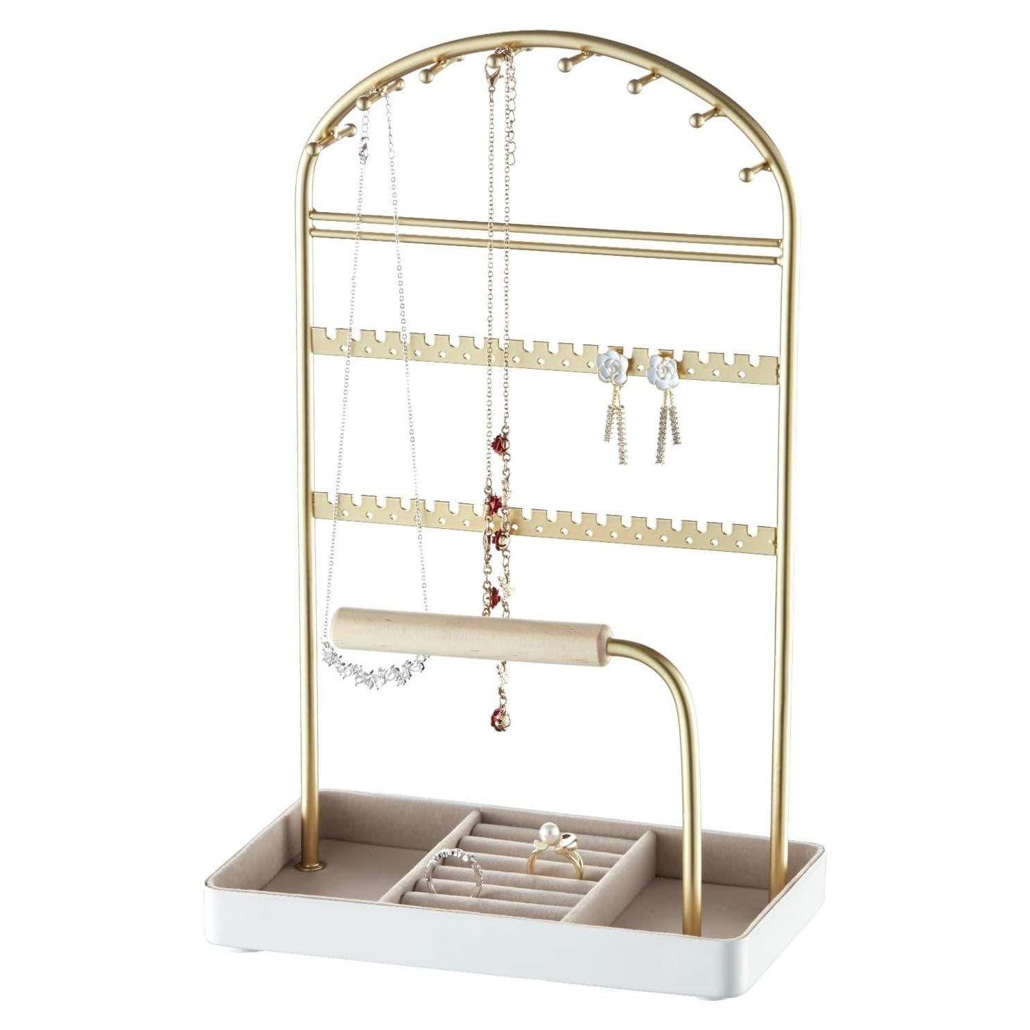 Soporte Organizador de Joyería Saydear Blanco y Dorado 7 Compartimentos
