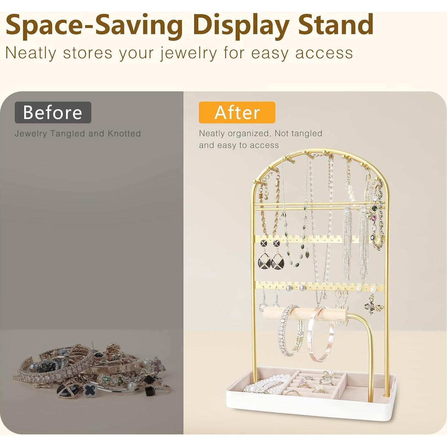 Soporte Organizador de Joyería Saydear Blanco y Dorado 7 Compartimentos