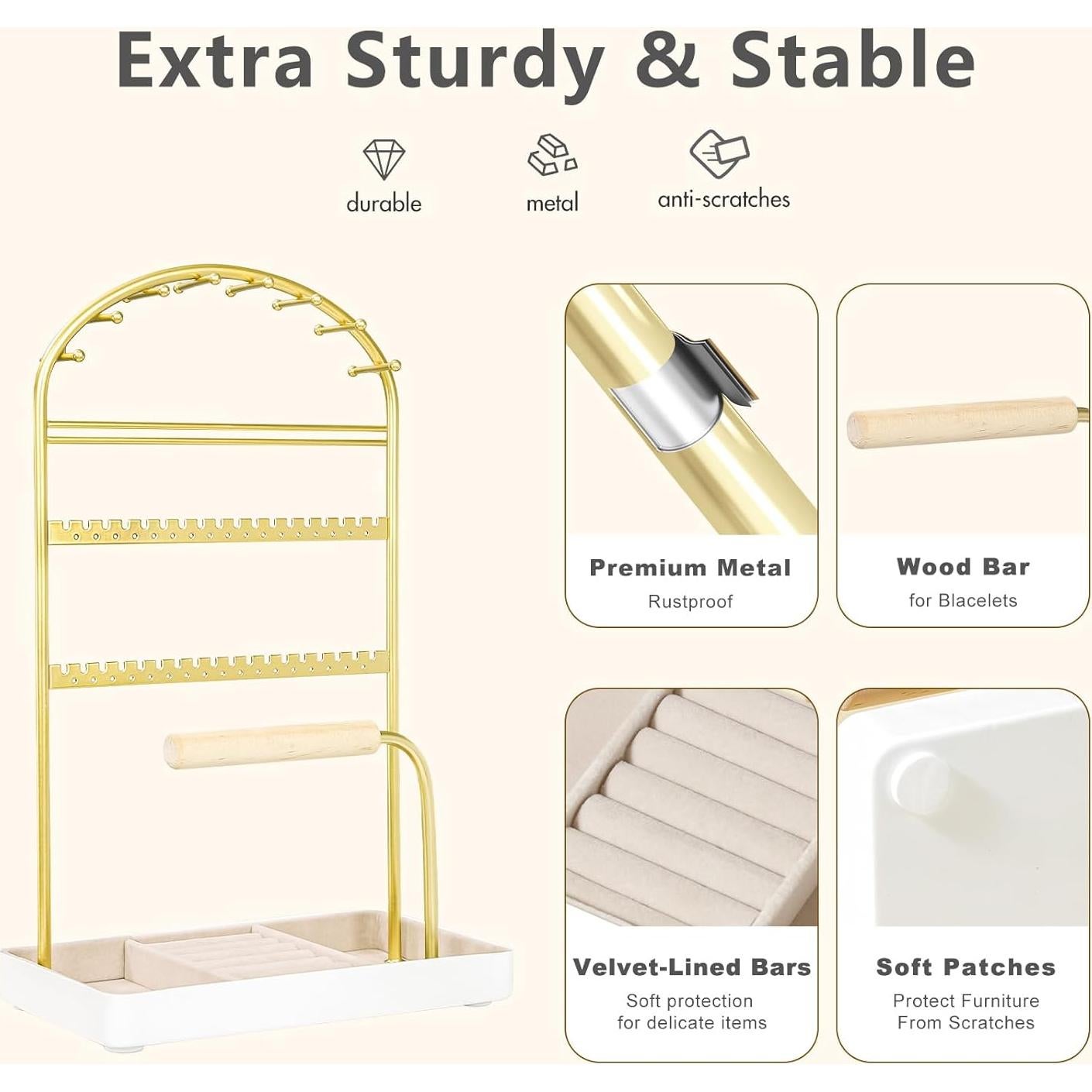 Soporte Organizador de Joyería Saydear Blanco y Dorado 7 Compartimentos