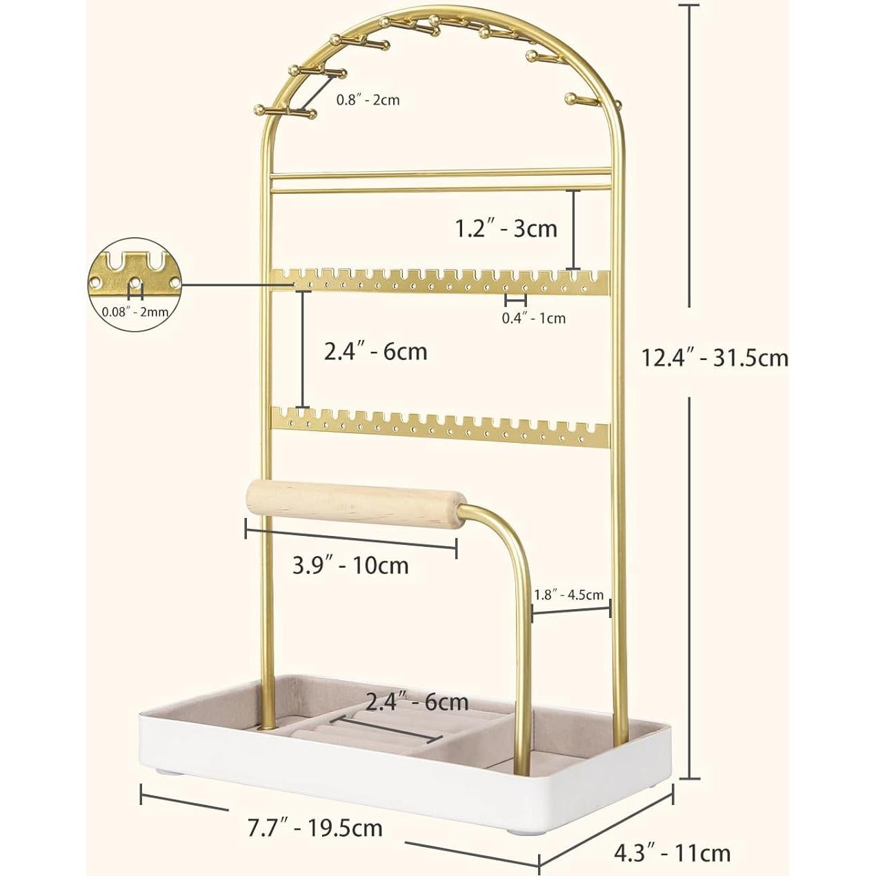 Soporte Organizador de Joyería Saydear Blanco y Dorado 7 Compartimentos