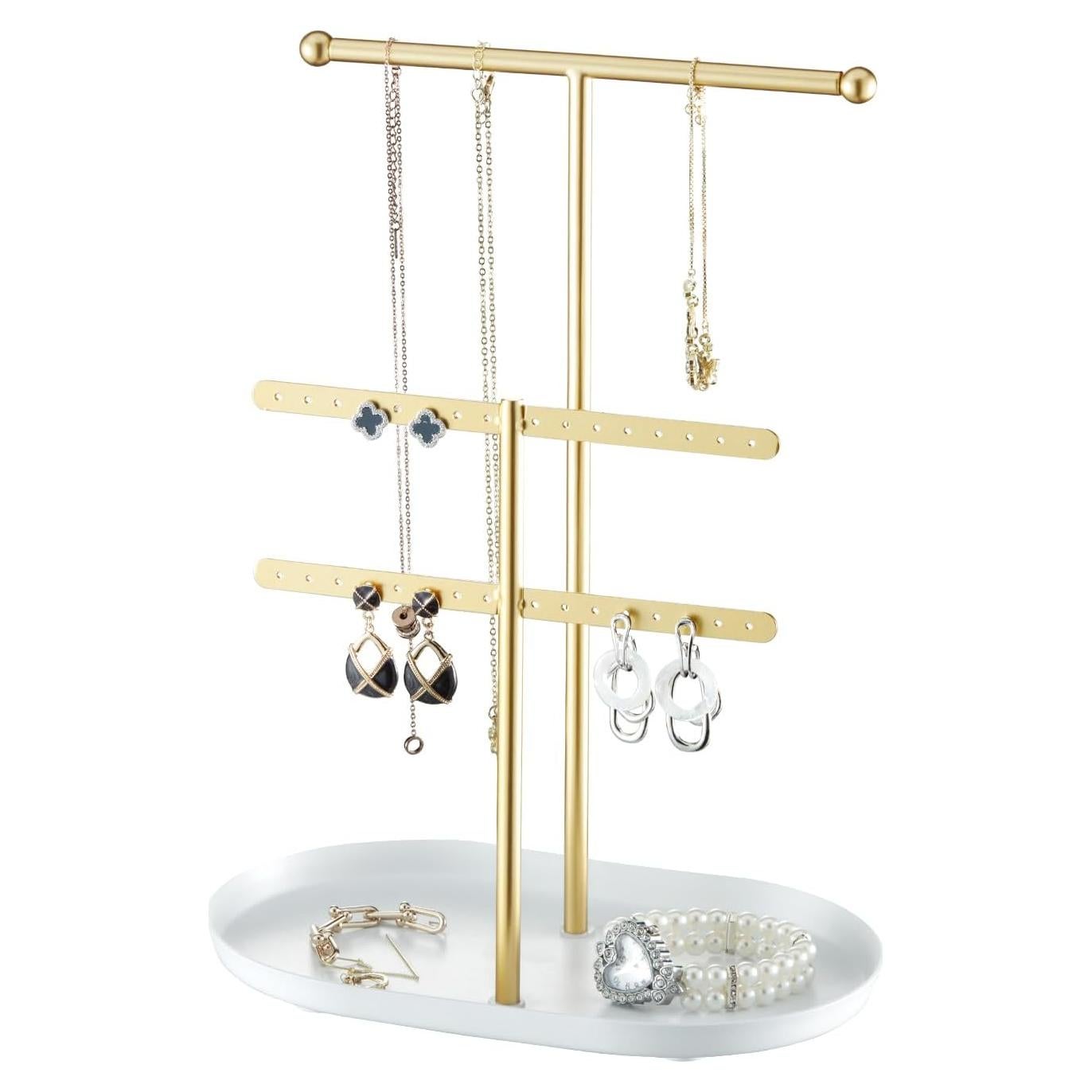 Organizador de Joyería Saydear Blanco y Dorado 2 Niveles