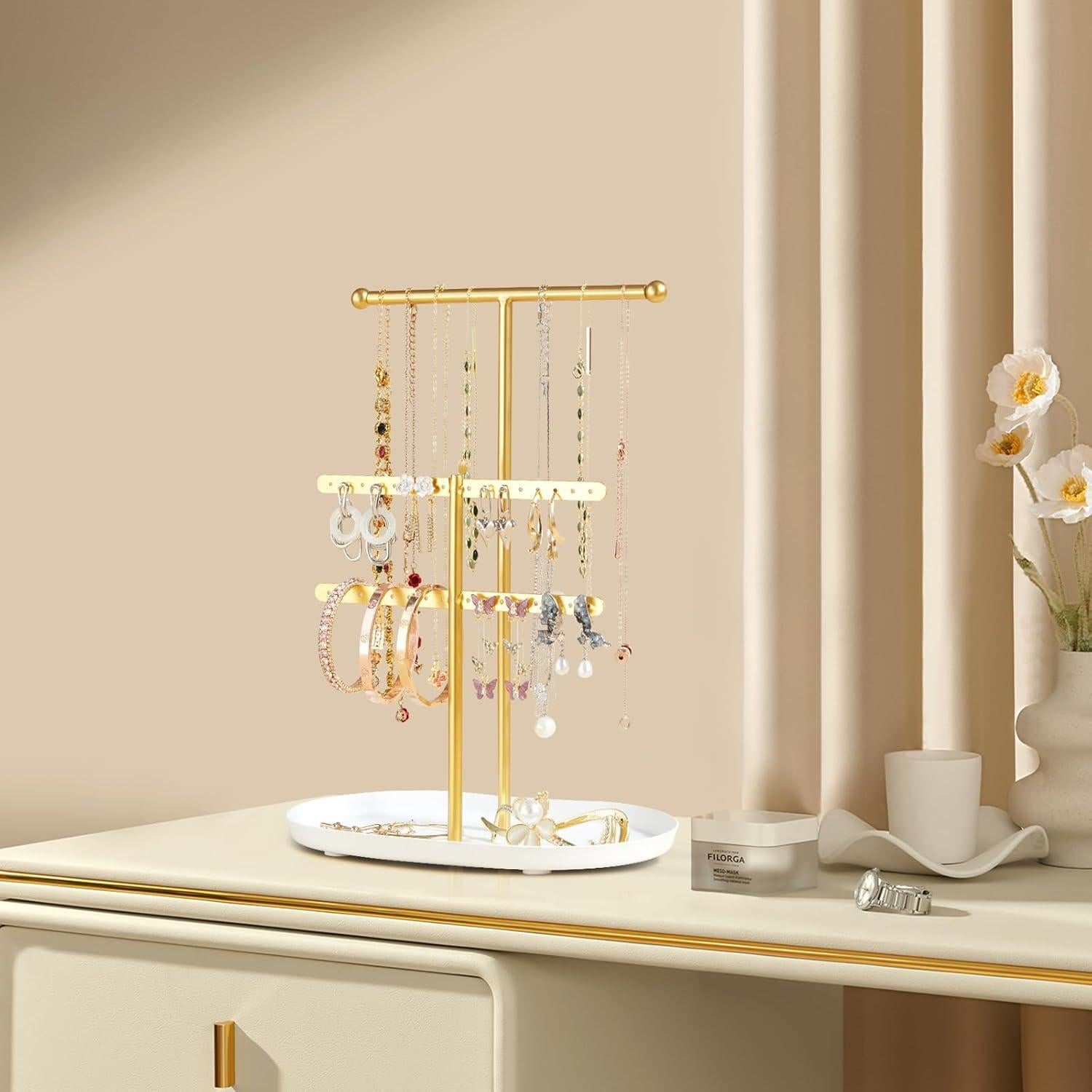 Organizador de Joyería Saydear Blanco y Dorado 2 Niveles