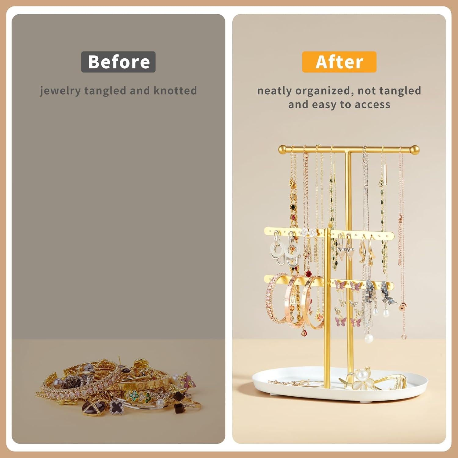 Organizador de Joyería Saydear Blanco y Dorado 2 Niveles