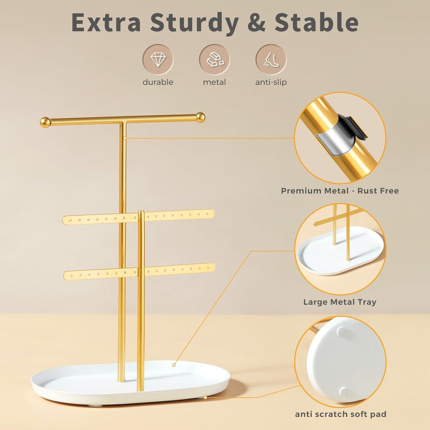 Organizador de Joyería Saydear Blanco y Dorado 2 Niveles