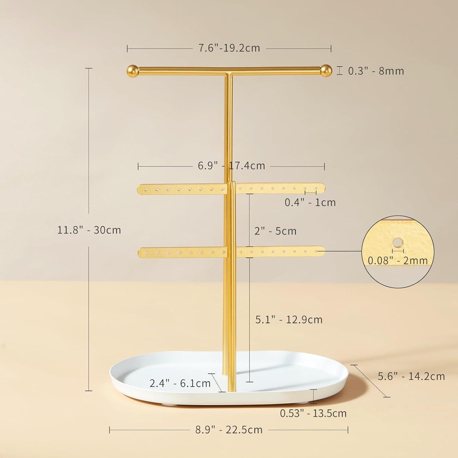 Organizador de Joyería Saydear Blanco y Dorado 2 Niveles