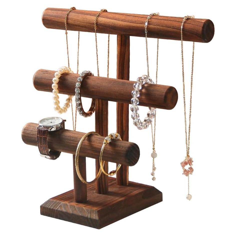 Soporte para pulseras Julysky de madera maciza, 3 niveles