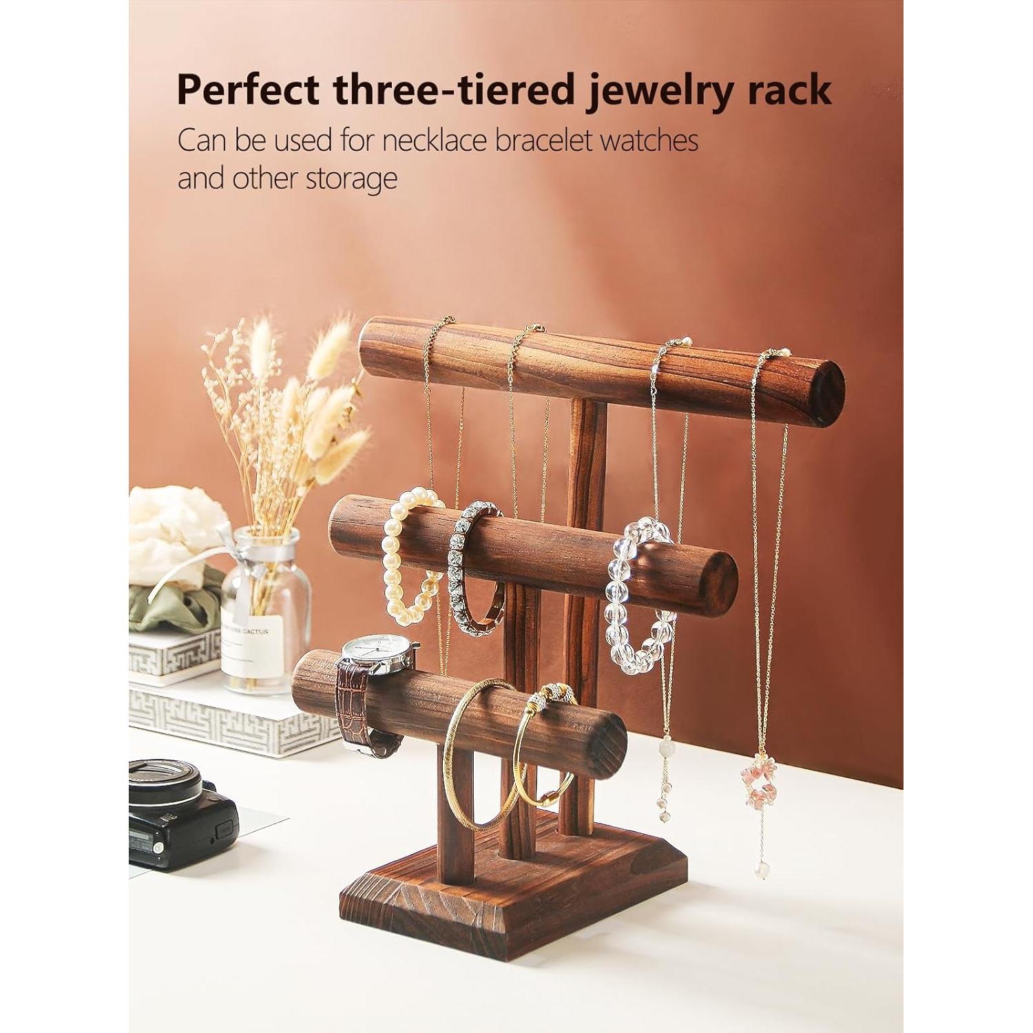 Soporte para pulseras Julysky de madera maciza, 3 niveles