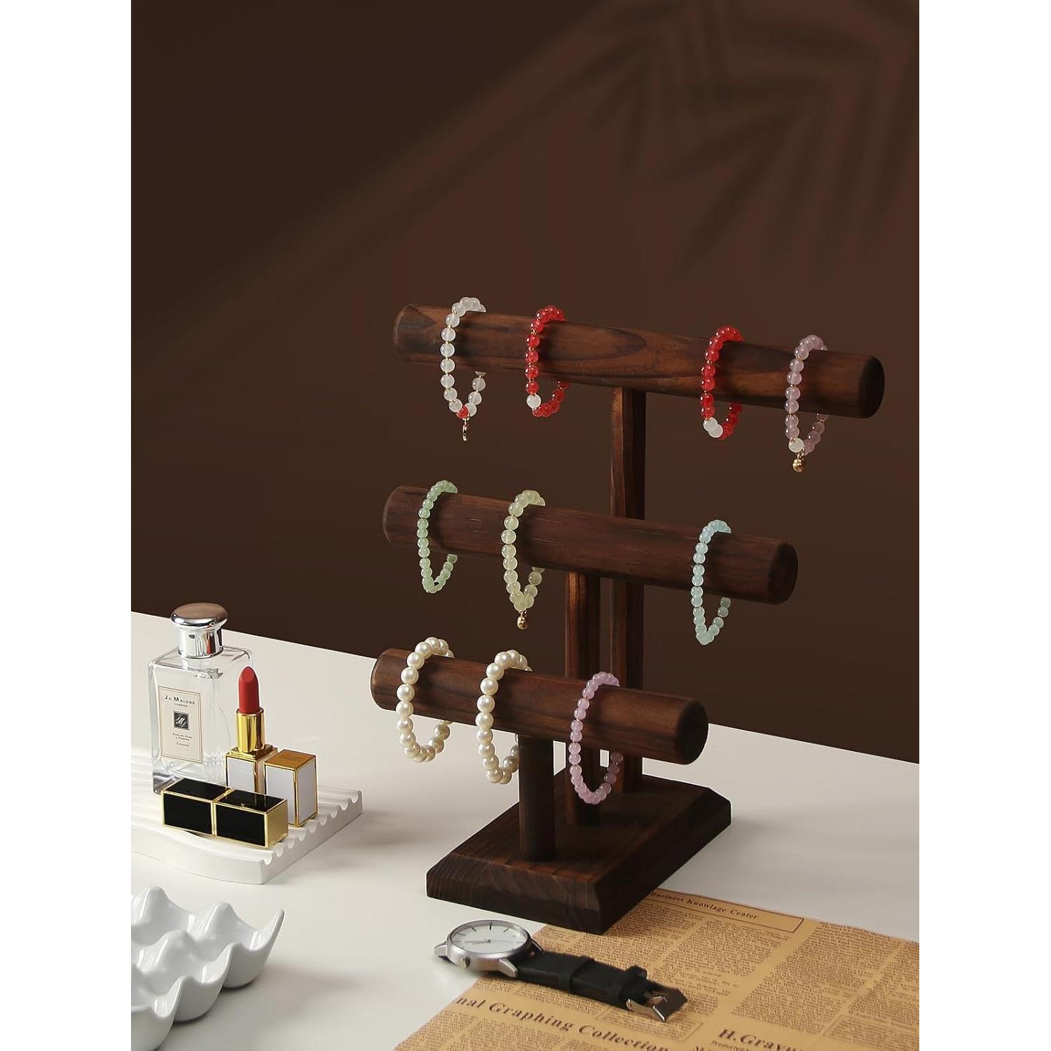 Soporte para pulseras Julysky de madera maciza, 3 niveles