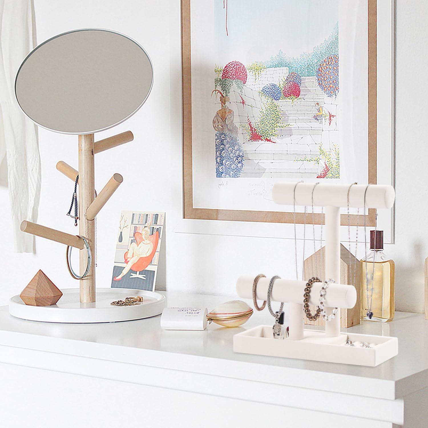 Soporte Organizador de Joyería 2 Niveles Pengup Beige Terciopelo