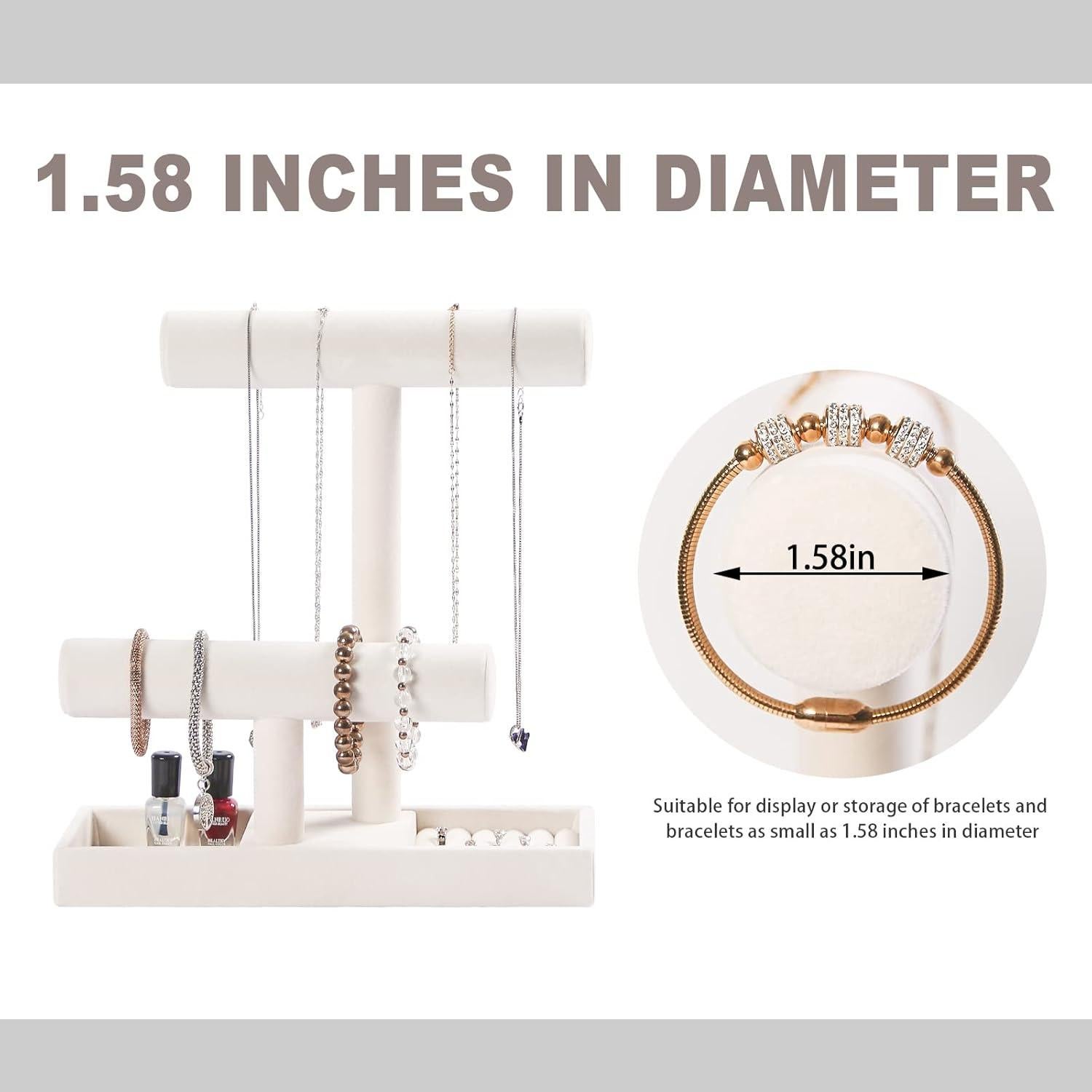 Soporte Organizador de Joyería 2 Niveles Pengup Beige Terciopelo