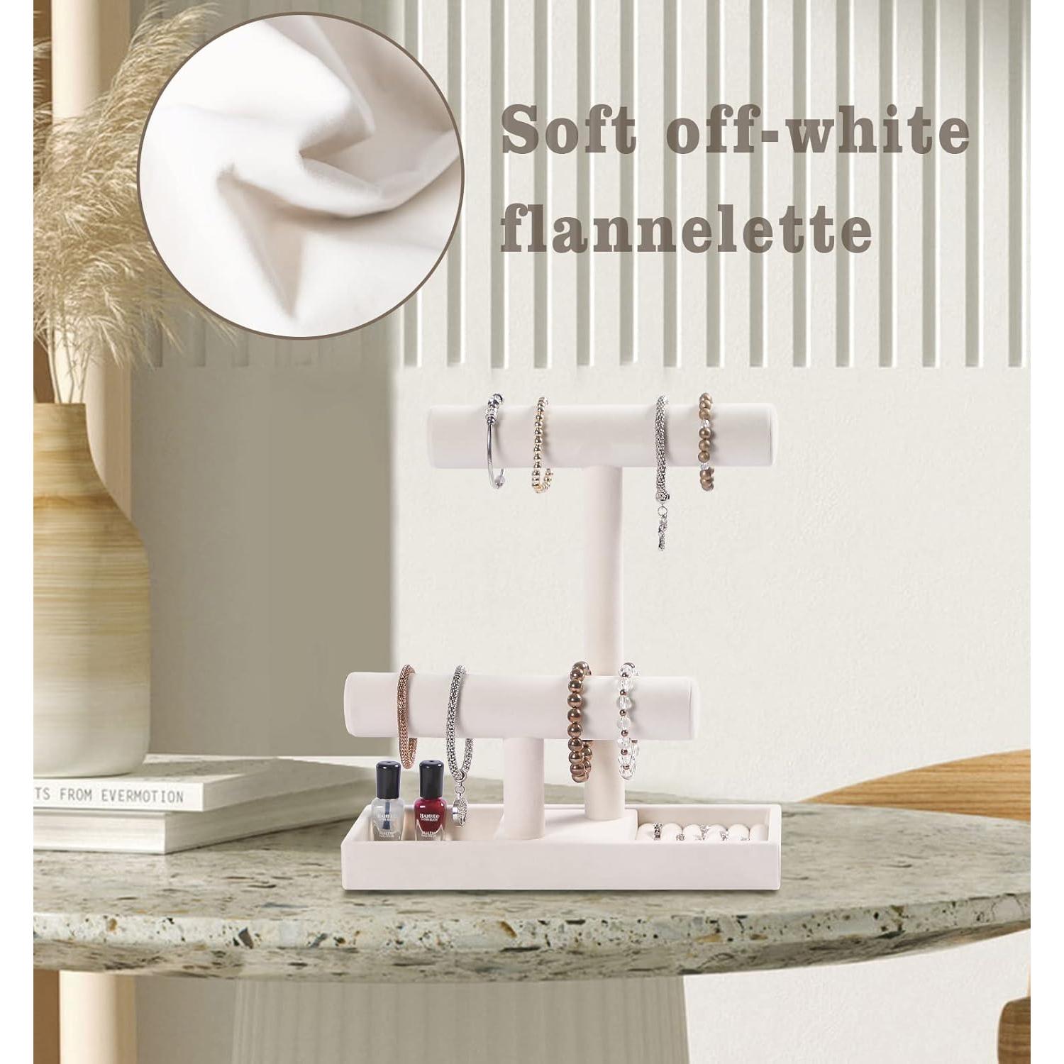 Soporte Organizador de Joyería 2 Niveles Pengup Beige Terciopelo