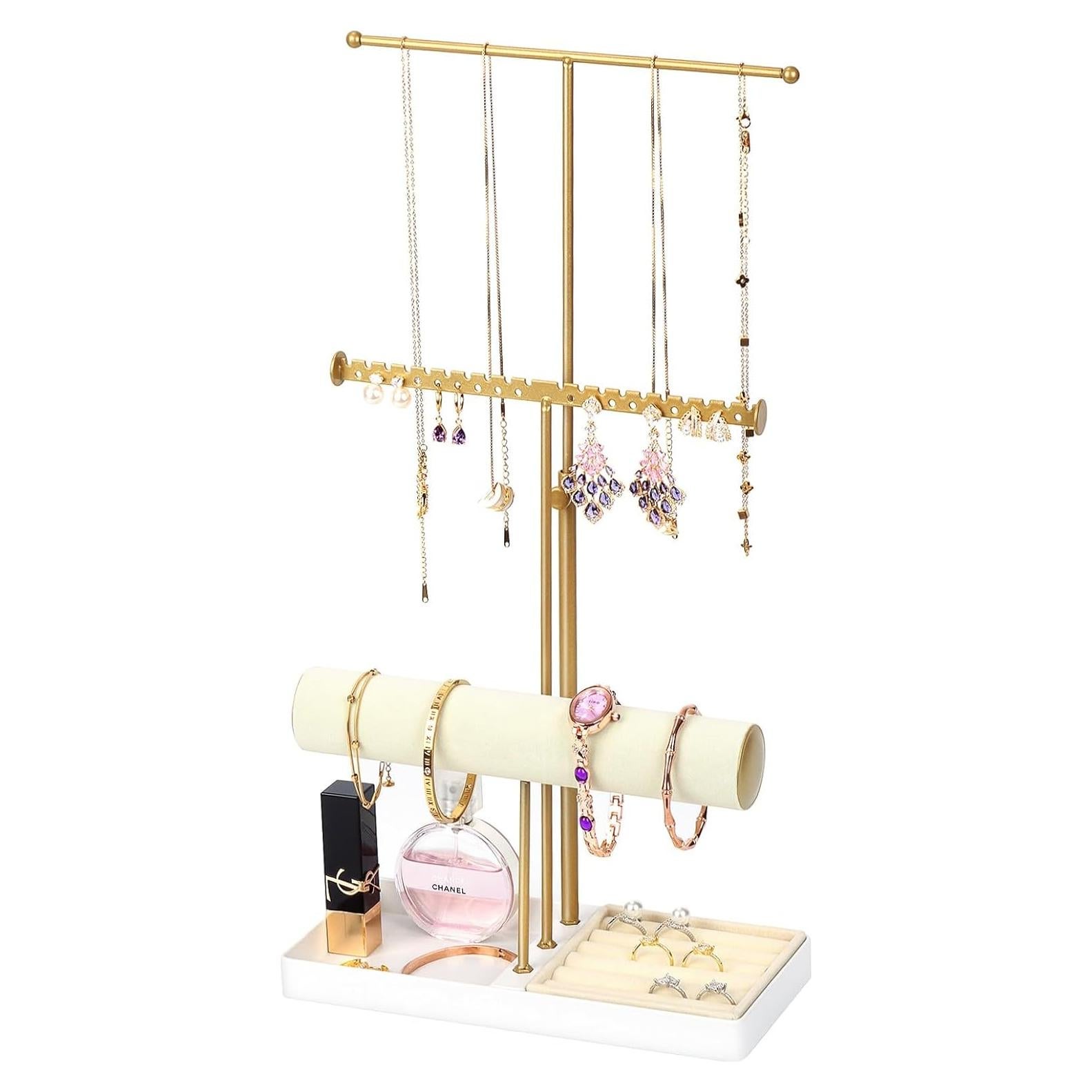 Soporte Organizador de Joyería Kukikan Dorado 3 Niveles Ajustable