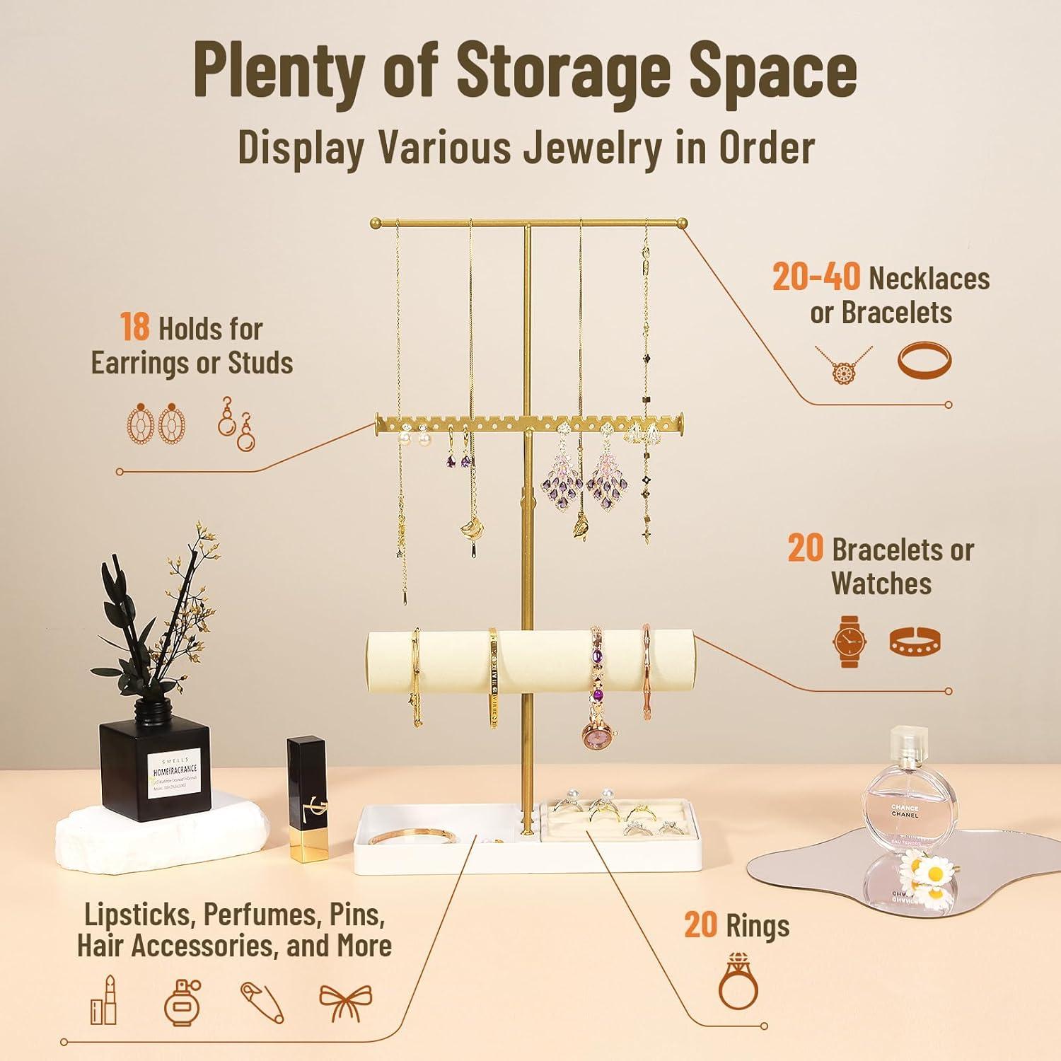 Soporte Organizador de Joyería Kukikan Dorado 3 Niveles Ajustable