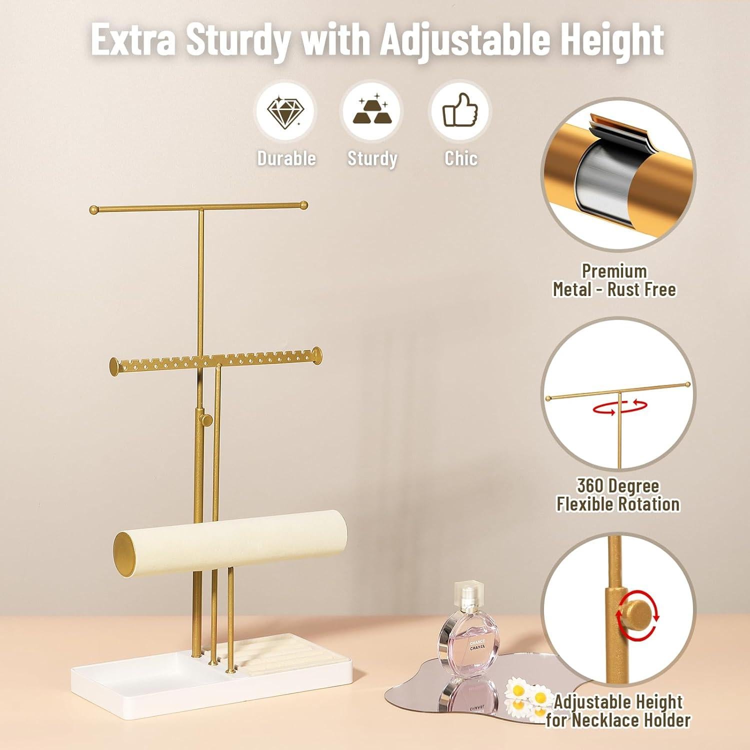 Soporte Organizador de Joyería Kukikan Dorado 3 Niveles Ajustable