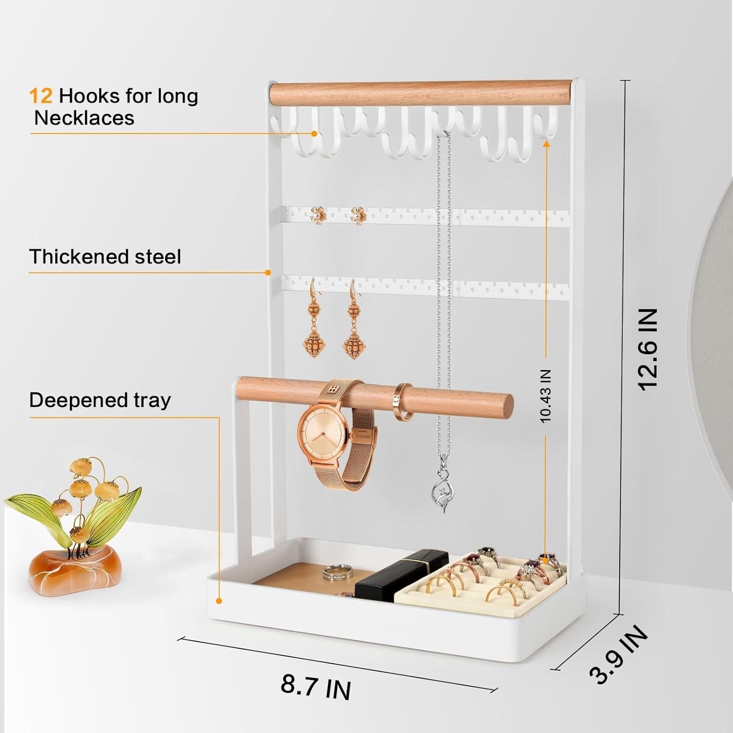 Soporte de Joyería PAMANO Madera Clara 5 Niveles con Ganchos