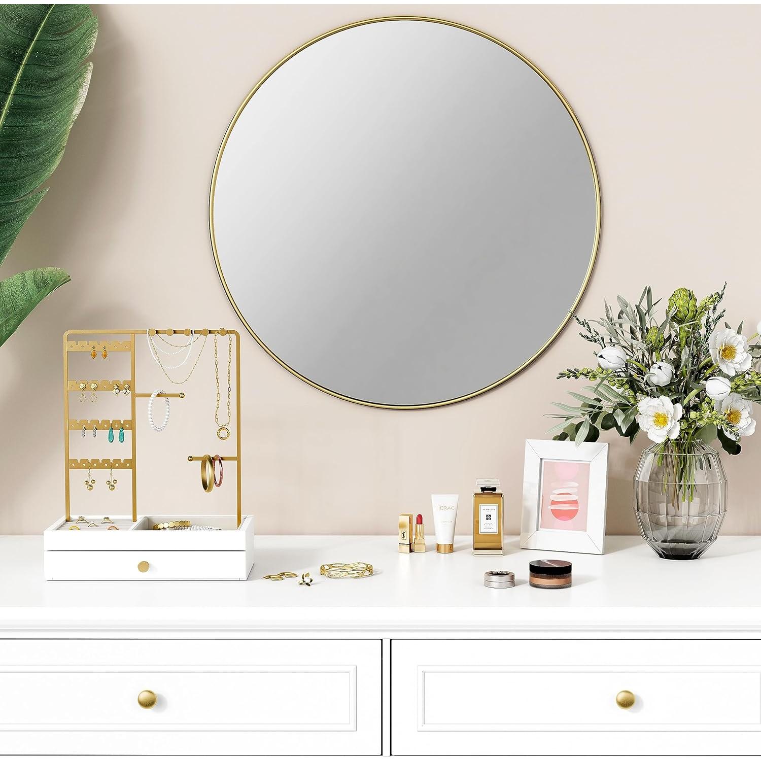 Organizador de Joyería Goozii Blanco y Oro con Cajón y Soporte