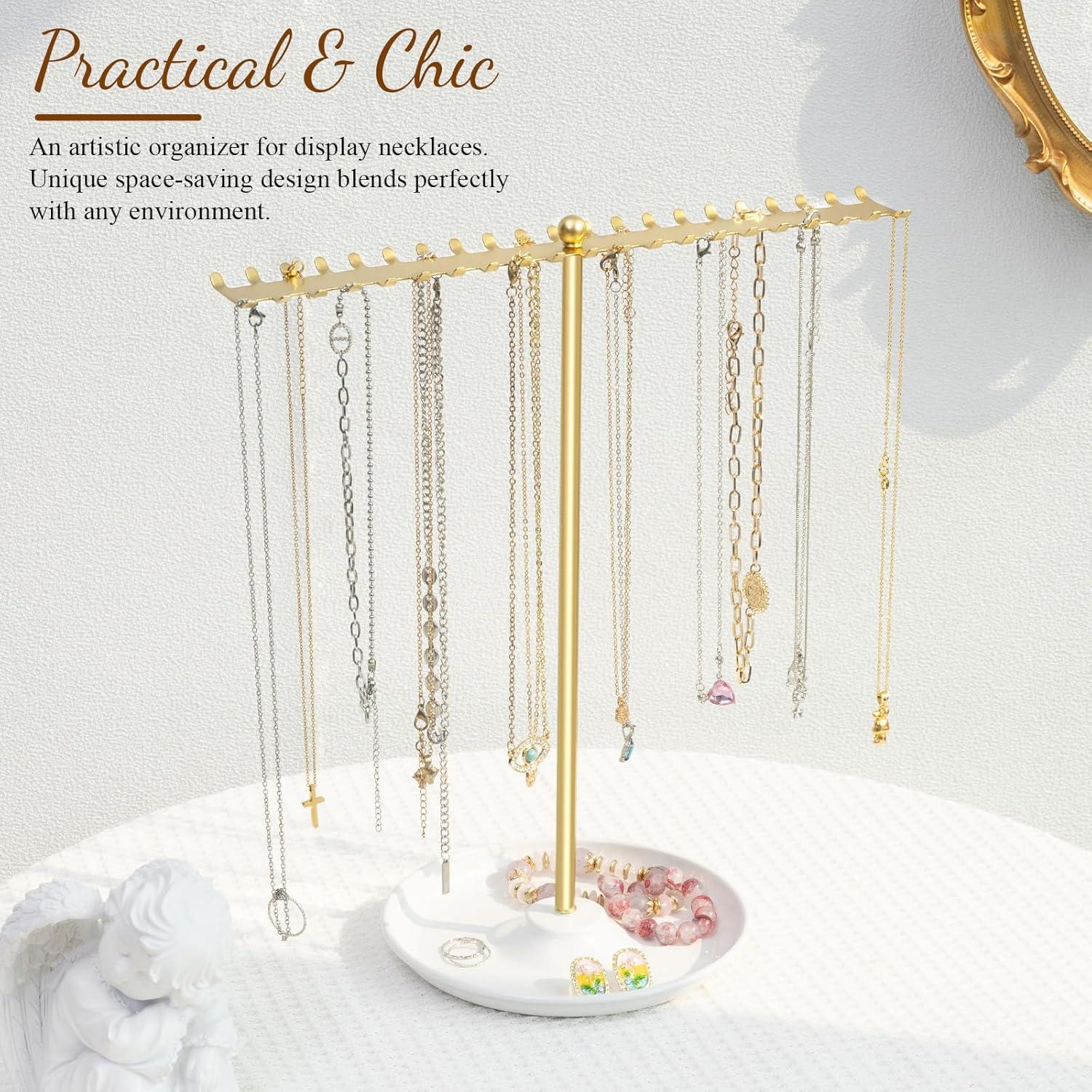 OAOLEER Necklace Holder Organizer, Jewelry Holder Stand Display Gold Metal Jewelry Tree Storage for Women Girls for Necklaces Bracelets Earrings Rings