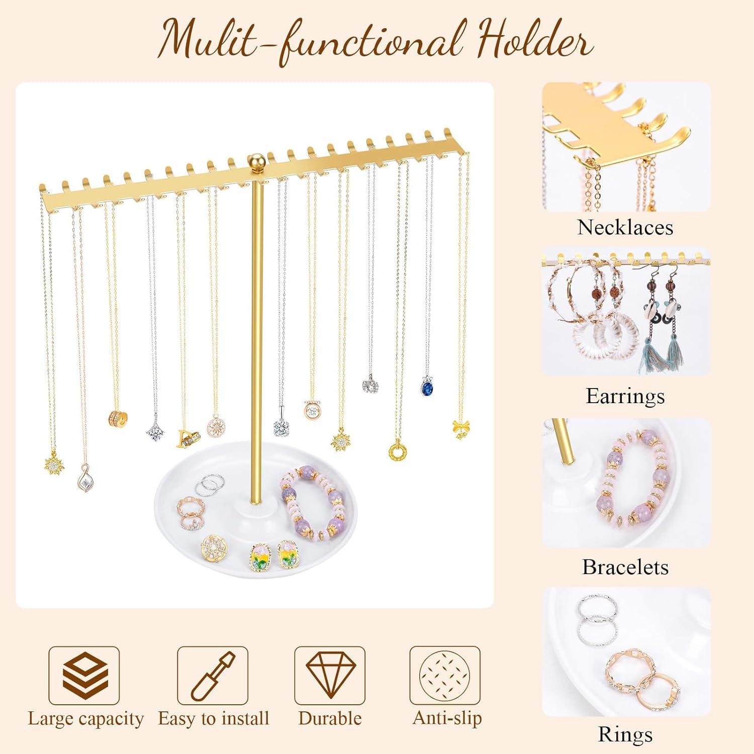 OAOLEER Necklace Holder Organizer, Jewelry Holder Stand Display Gold Metal Jewelry Tree Storage for Women Girls for Necklaces Bracelets Earrings Rings