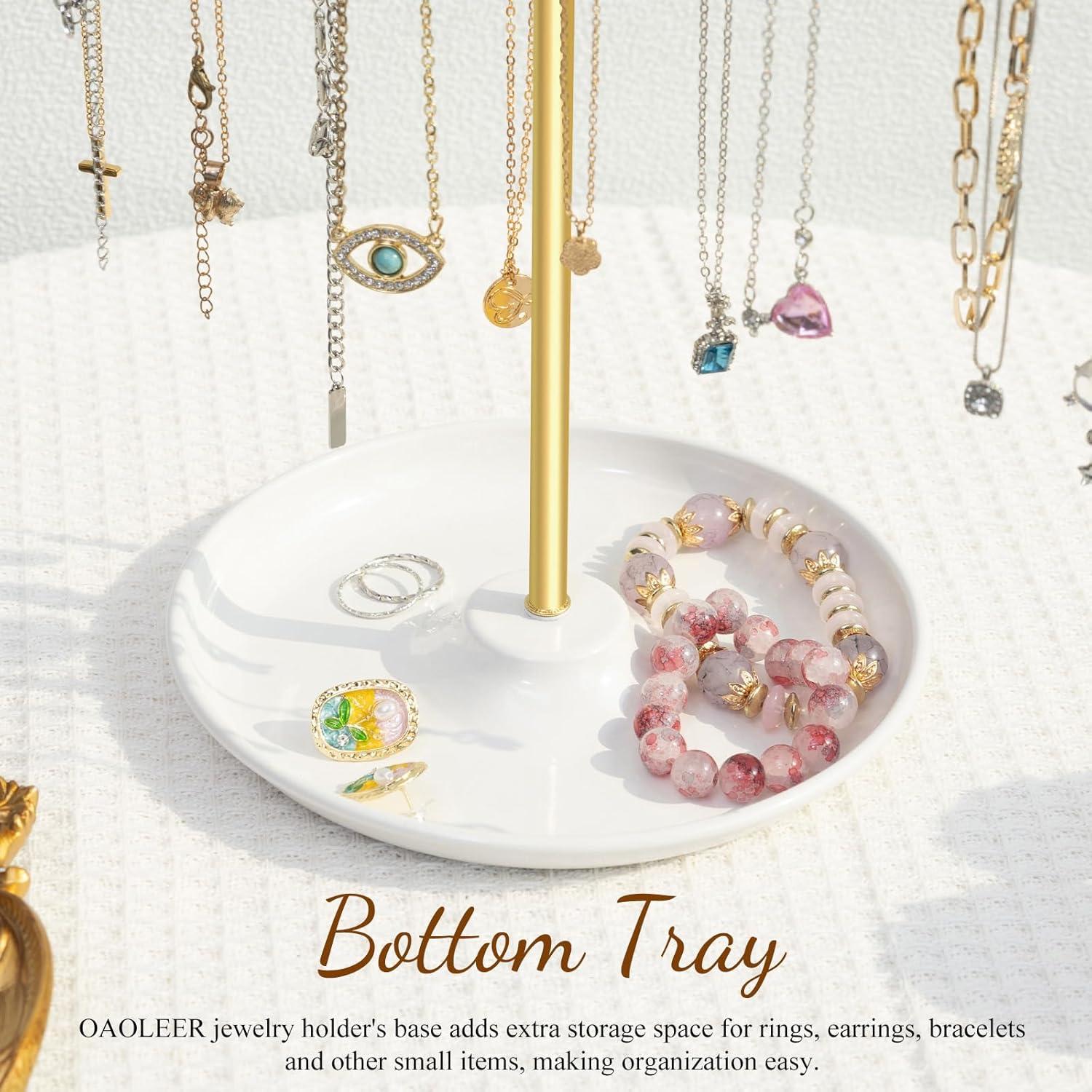 OAOLEER Necklace Holder Organizer, Jewelry Holder Stand Display Gold Metal Jewelry Tree Storage for Women Girls for Necklaces Bracelets Earrings Rings