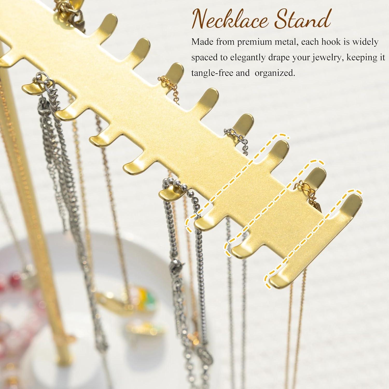 OAOLEER Necklace Holder Organizer, Jewelry Holder Stand Display Gold Metal Jewelry Tree Storage for Women Girls for Necklaces Bracelets Earrings Rings