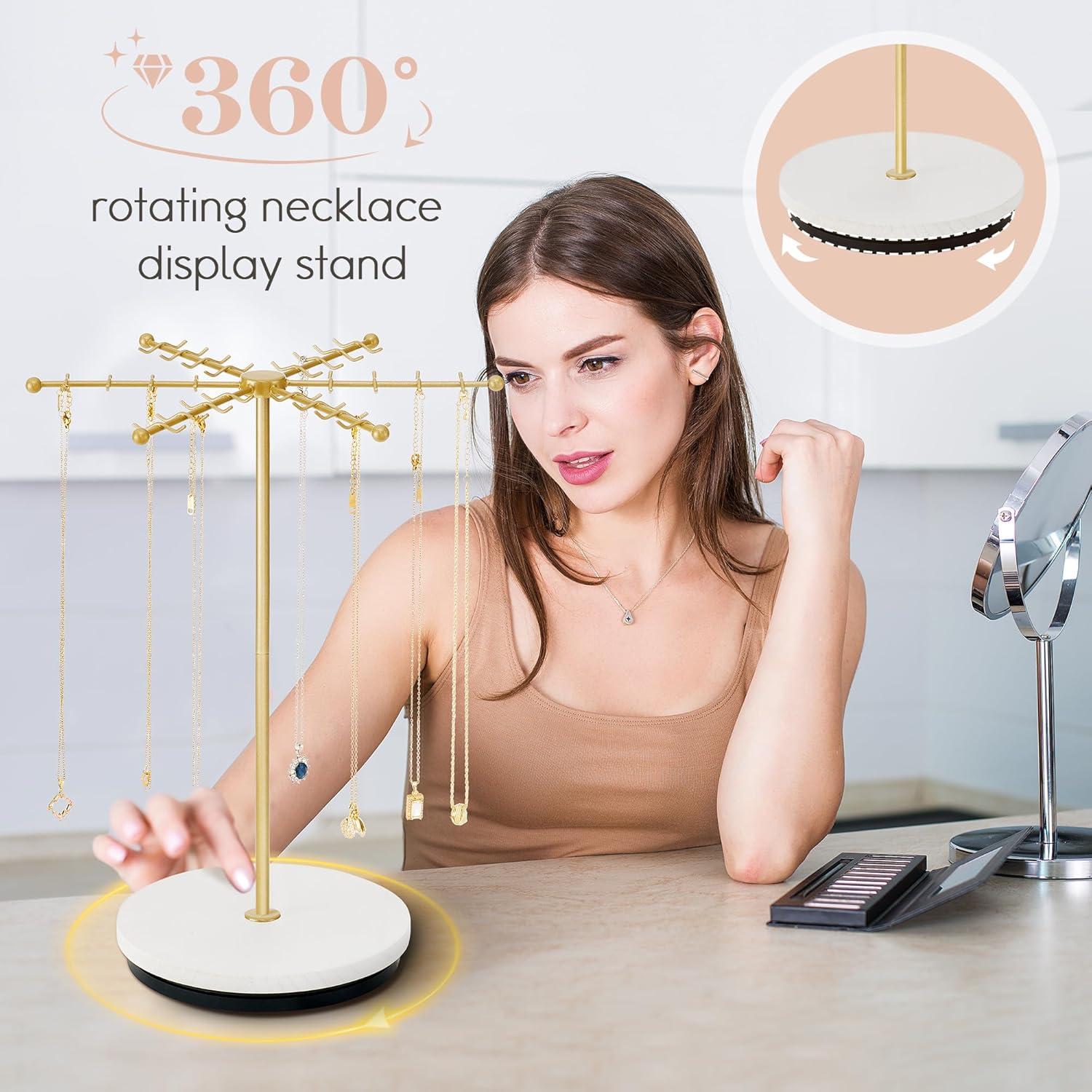 Soporte para Collares Poyilooo Dorado 48 Ganchos Rotativo