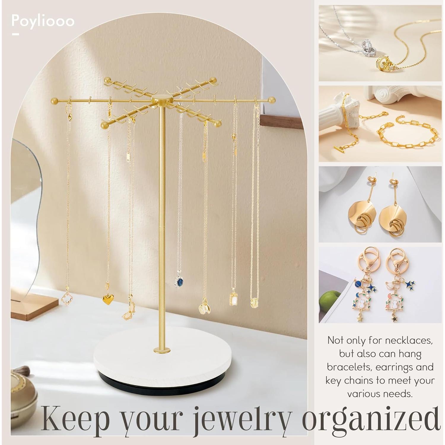 Soporte para Collares Poyilooo Dorado 48 Ganchos Rotativo