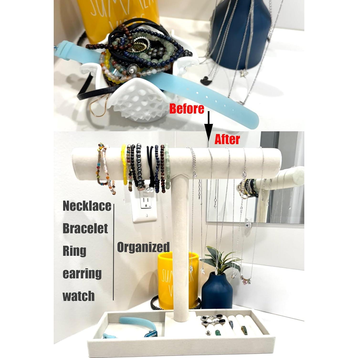 Soporte de Joyería Justsoso Beige para Collares y Anillos