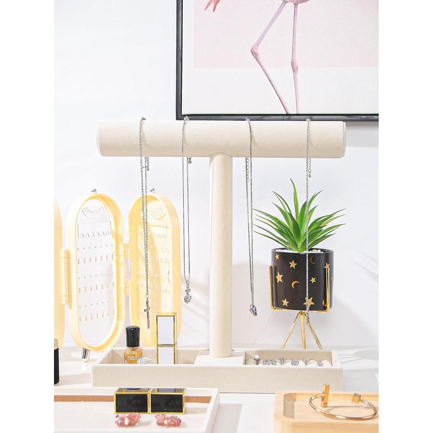 Soporte de Joyería Justsoso Beige para Collares y Anillos