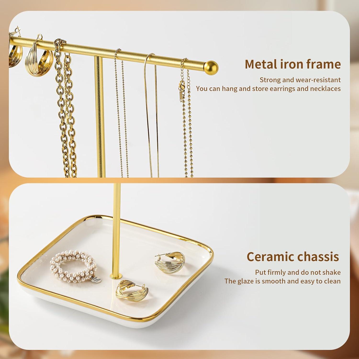 Soporte de Joyería en T Leijosya Dorado 33 cm Cerámica