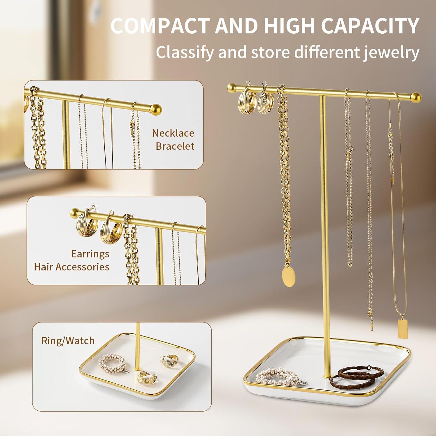 Soporte de Joyería en T Leijosya Dorado 33 cm Cerámica