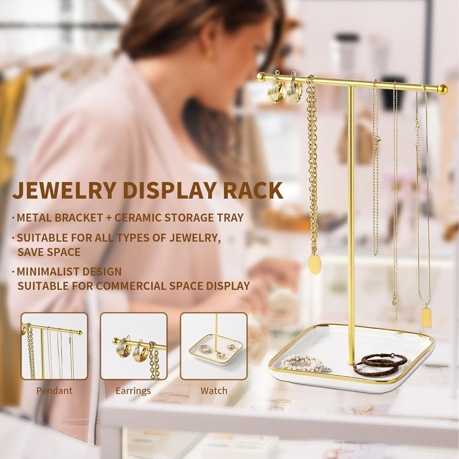 Soporte de Joyería en T Leijosya Dorado 33 cm Cerámica